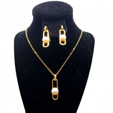 chain item pearl stud earring Necklace Set