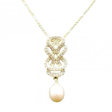 Chinese Knot Design Pearl Pendant Necklace And Stud Earrings Set