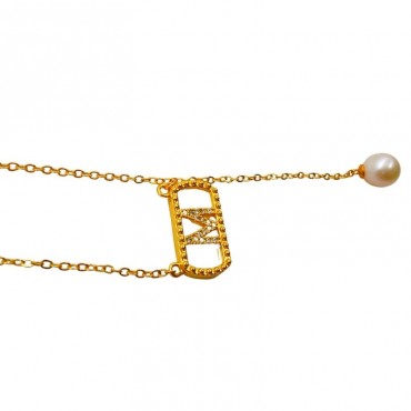 rounded rectangle design Pearl shell pendant necklace