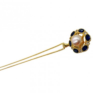 Hollow Art Blue Cubic Zircon Flower Petals pendant Necklace