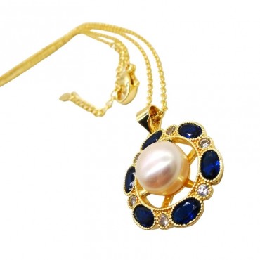 Hollow Art Blue Cubic Zircon Flower Petals pendant Necklace