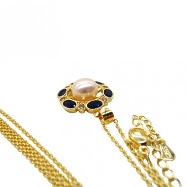 Hollow Art Blue Cubic Zircon Flower Petals pendant Necklace