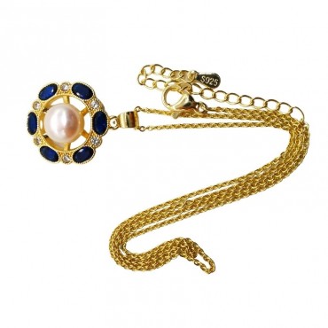 Hollow Art Blue Cubic Zircon Flower Petals pendant Necklace