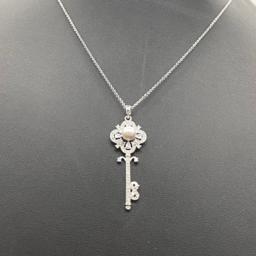 Micro Insert Silver Key Design Pendant Necklace
