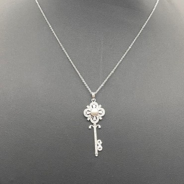 Micro Insert Silver Key Design Pendant Necklace