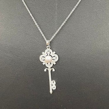 Micro Insert Silver Key Design Pendant Necklace
