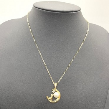 moon star & cat design pearl pendant necklace