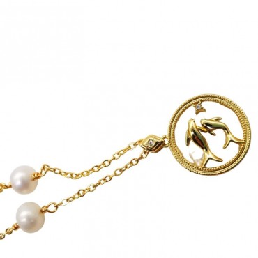 two fish design Pearl shell pendant pearl Necklace