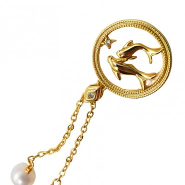 two fish design Pearl shell pendant pearl Necklace