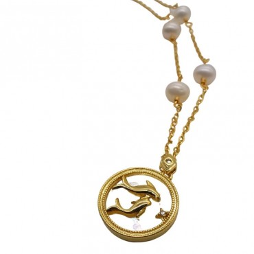 two fish design Pearl shell pendant pearl Necklace