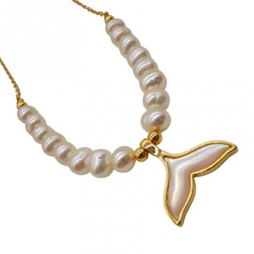 fishtail shape Pearl shell pendant pearl necklace