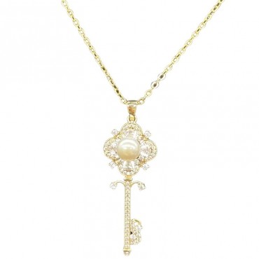 Micro Insert Gloden Key Design Pendant Necklace
