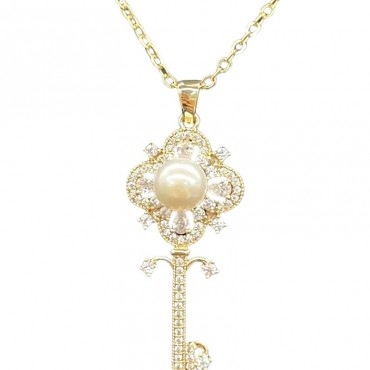 Micro Insert Gloden Key Design Pendant Necklace