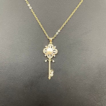Micro Insert Gloden Key Design Pendant Necklace