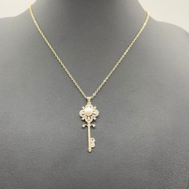 Micro Insert Gloden Key Design Pendant Necklace