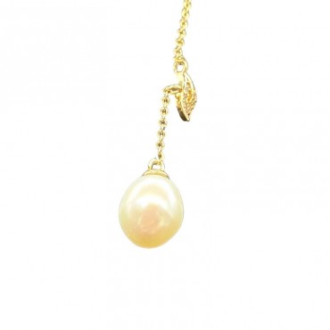 Micro Insert Foliage Design Pearl Pendant Necklace