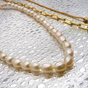 Multipurpose Two Layer Rice Shpe Pearl Beads Necklace
