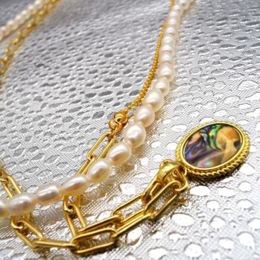 Multipurpose Two Layer Rice Shpe Pearl Beads Necklace