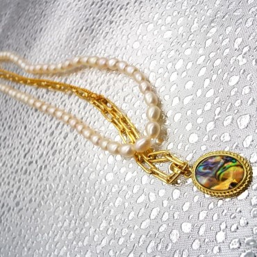 Multipurpose Two Layer Rice Shpe Pearl Beads Necklace