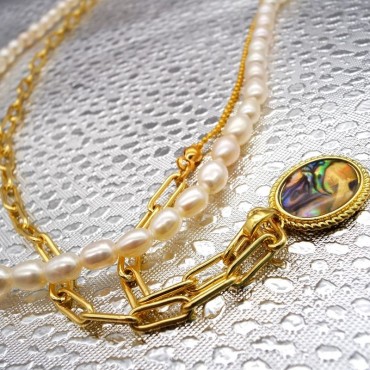 Multipurpose Two Layer Rice Shpe Pearl Beads Necklace