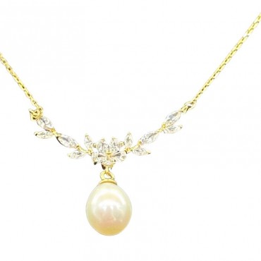 Floral Leaf Shape Design Pearl Pendant Necklace